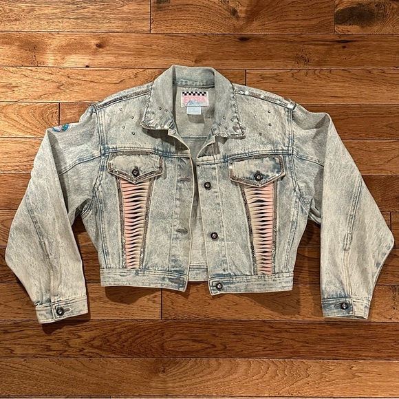 Vintage 1980s Hand Beaded and Embellished Extra Blues Jean Jacket Size M - Picture 3 of 16